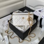 {Style No: TF7RLNWJ} SMALL VANITY CASE 17 IN WHITE CALFSKIN GOLD HARDWARE