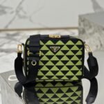{Style No: OXCB7YQP} MESSENGER BAG 22 IN OCADO GREEN AND BLACK EMBROIDERED FABRIC GOLD HARDWARE
