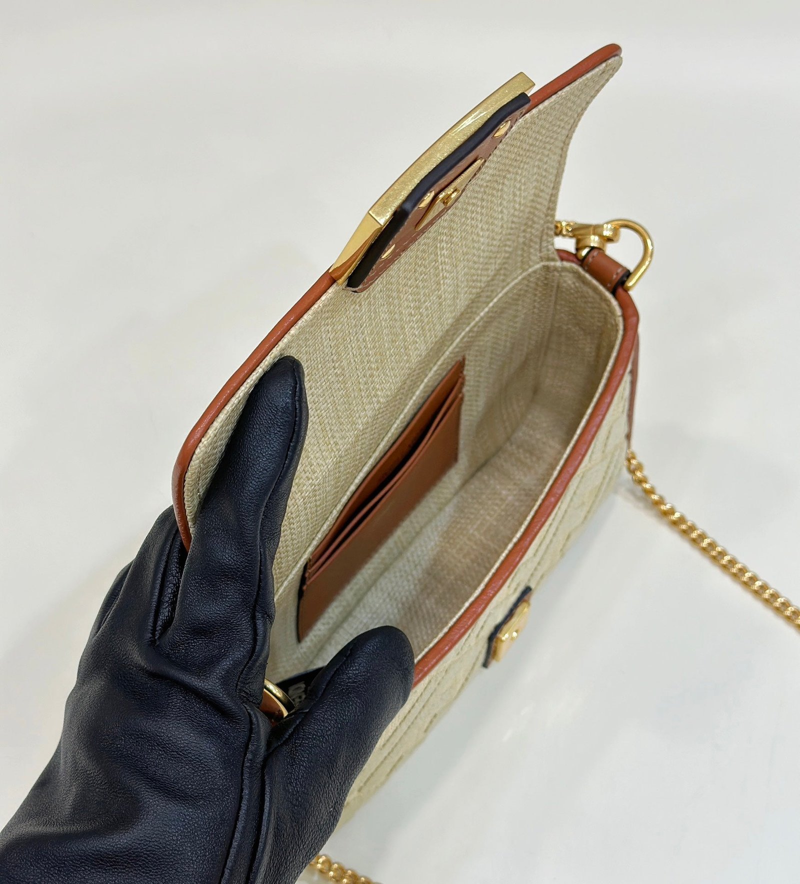 {Style No: ID8H3WI2} FENDI 19 BAGUETTE BAG IN FLAX YELLOW CANVAS WITH GOLD HARDWARE - Image 9