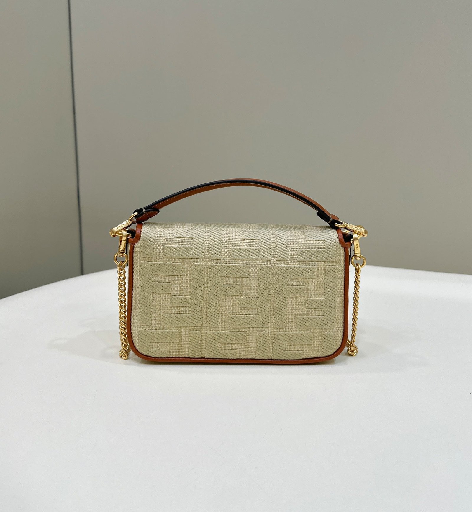 {Style No: ID8H3WI2} FENDI 19 BAGUETTE BAG IN FLAX YELLOW CANVAS WITH GOLD HARDWARE - Image 3