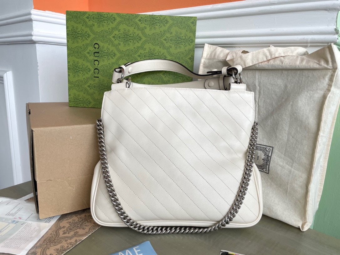 {Style No: GH1H9IHY} BLONDIE TOTE BAG 30 IN WHITE CALFSKIN SIVLER HARDWARE - Image 4