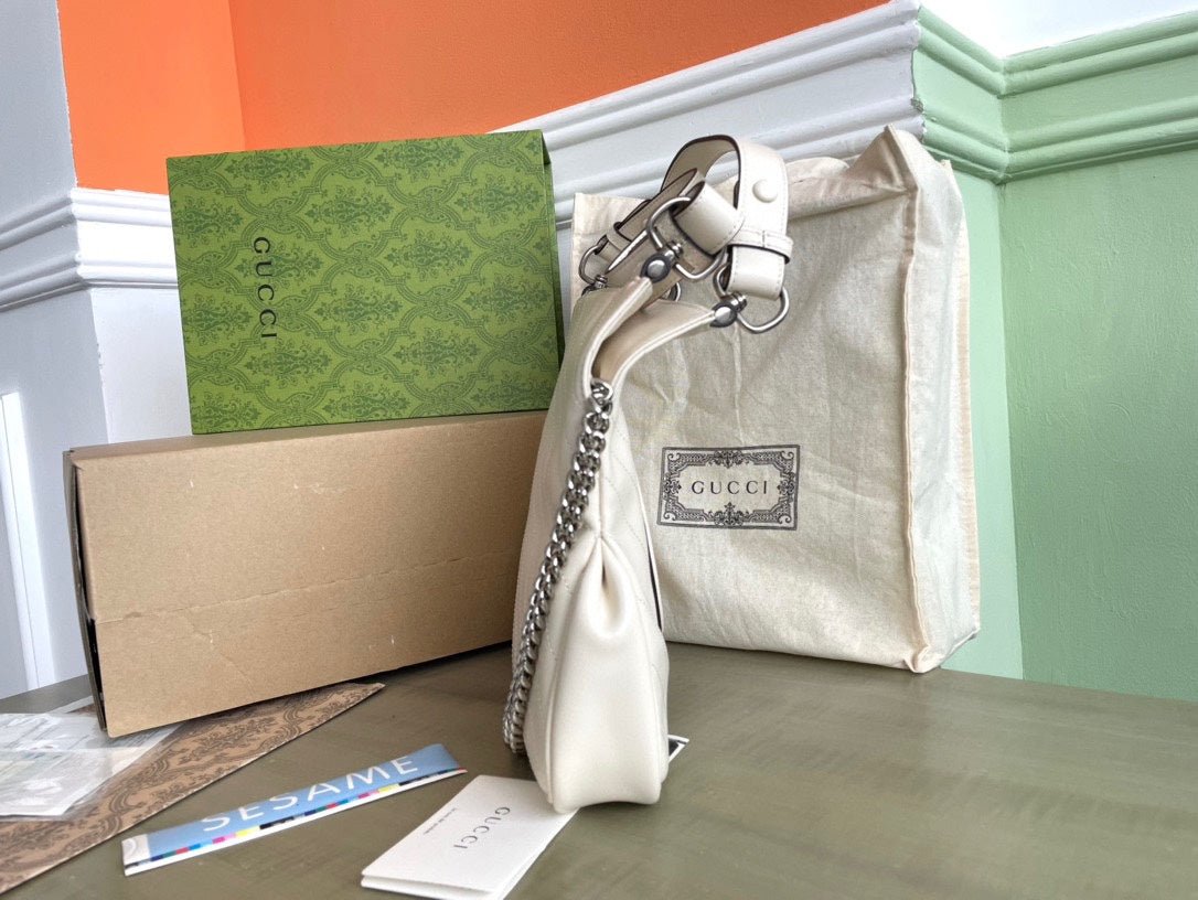 {Style No: GH1H9IHY} BLONDIE TOTE BAG 30 IN WHITE CALFSKIN SIVLER HARDWARE - Image 5