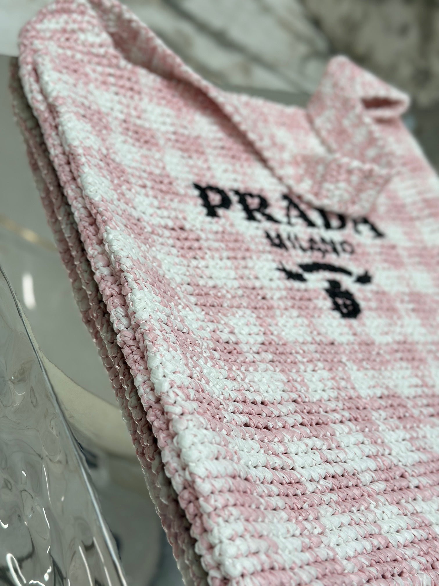 {Style No: 84XKQ57R} LARGE TOTE BAG 45 IN PINK MIX WHITE AND BLACK WOVEN RAFFIA - Image 7
