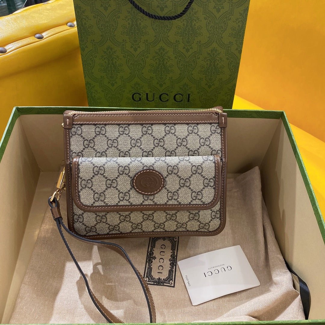 {Style No: TDBDDNNV} GG SMALL 21 CROSSBODY BAG WITH TAG IN BEIGE CANVAS AND BROWN CALFSKIN