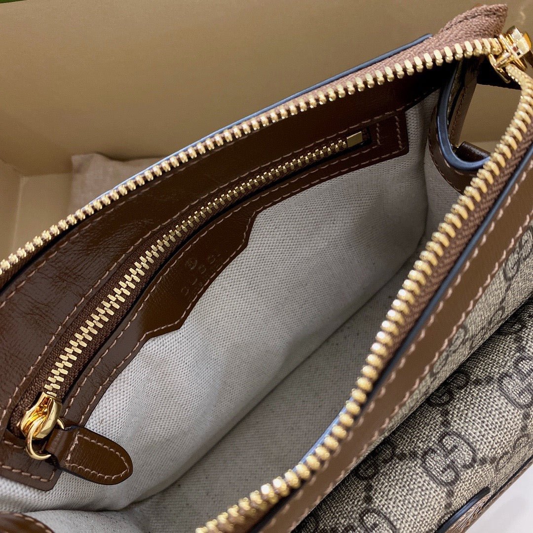 {Style No: TDBDDNNV} GG SMALL 21 CROSSBODY BAG WITH TAG IN BEIGE CANVAS AND BROWN CALFSKIN - Image 7