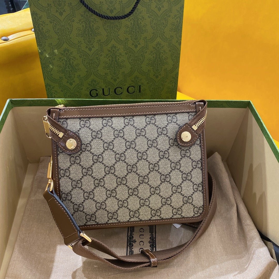 {Style No: TDBDDNNV} GG SMALL 21 CROSSBODY BAG WITH TAG IN BEIGE CANVAS AND BROWN CALFSKIN - Image 4