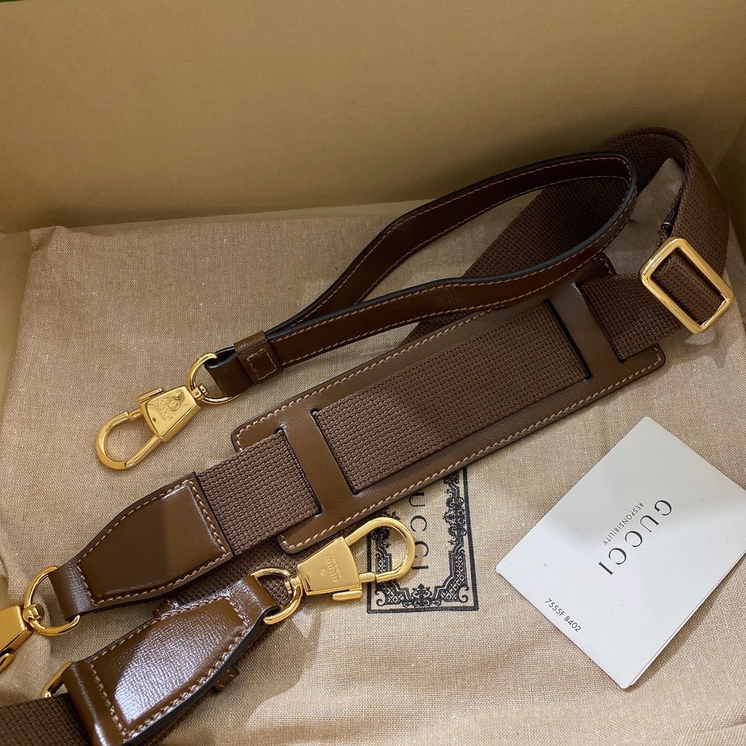 {Style No: TDBDDNNV} GG SMALL 21 CROSSBODY BAG WITH TAG IN BEIGE CANVAS AND BROWN CALFSKIN - Image 6