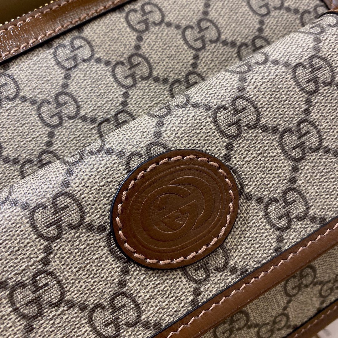{Style No: TDBDDNNV} GG SMALL 21 CROSSBODY BAG WITH TAG IN BEIGE CANVAS AND BROWN CALFSKIN - Image 9