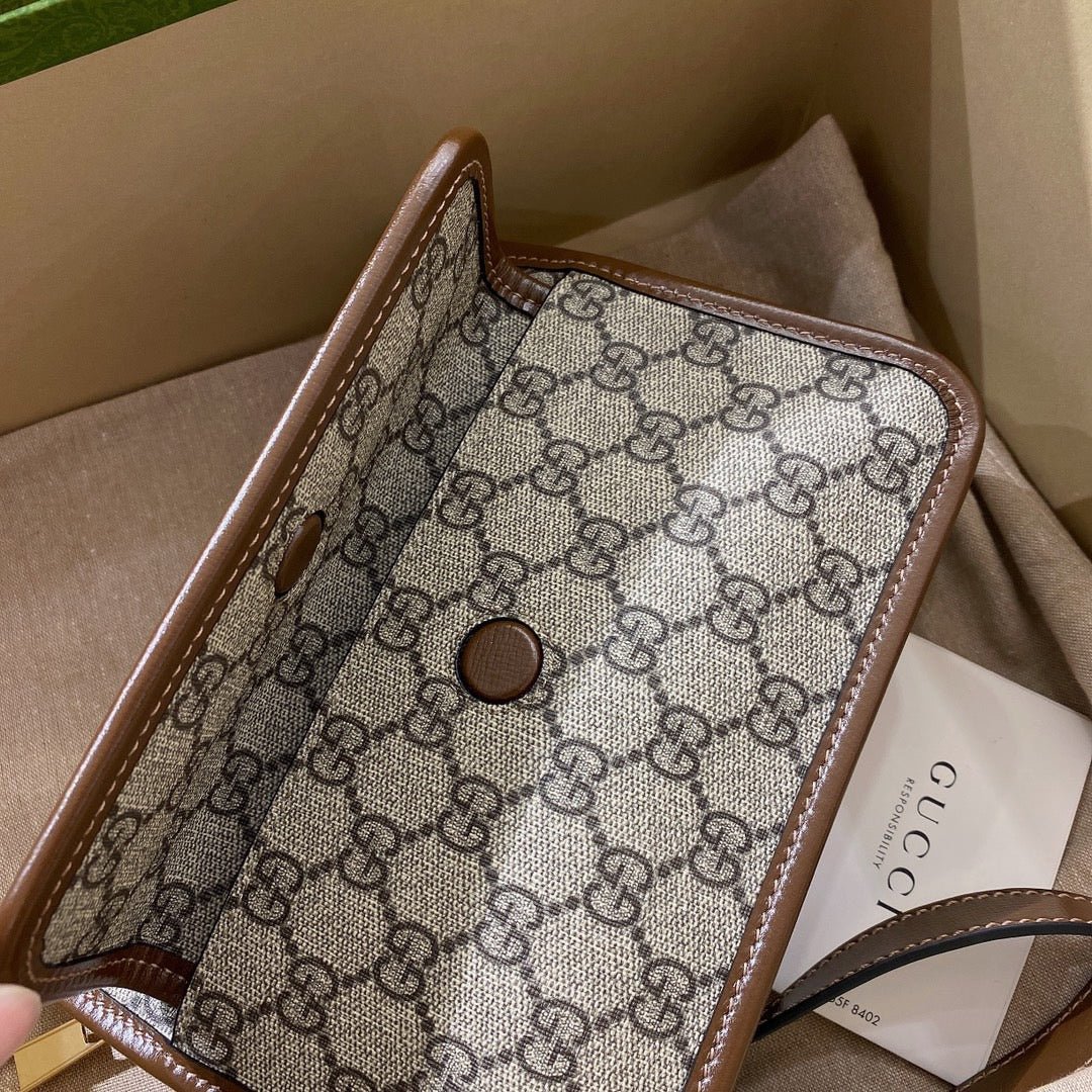 {Style No: TDBDDNNV} GG SMALL 21 CROSSBODY BAG WITH TAG IN BEIGE CANVAS AND BROWN CALFSKIN - Image 5