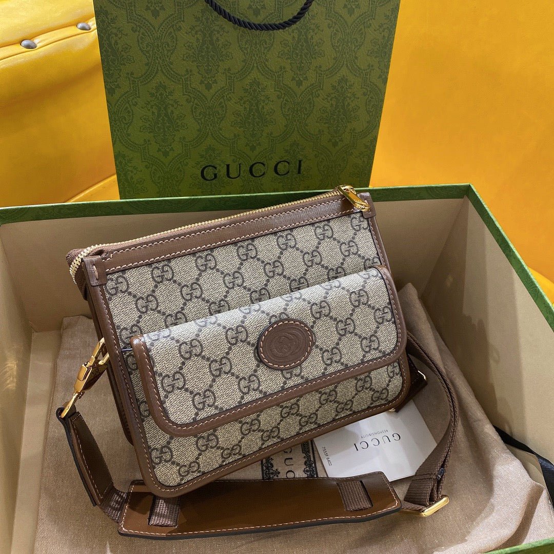 {Style No: TDBDDNNV} GG SMALL 21 CROSSBODY BAG WITH TAG IN BEIGE CANVAS AND BROWN CALFSKIN - Image 2
