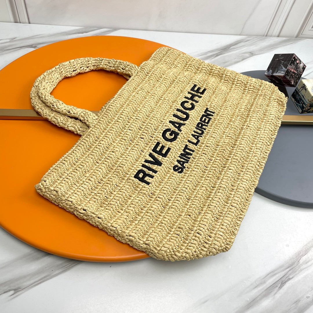 {Style No: XD5PQBVB} RIVE GAUCHE TOTE BAG 38 IN LIGHT YELLOW RAFFIA - Image 4
