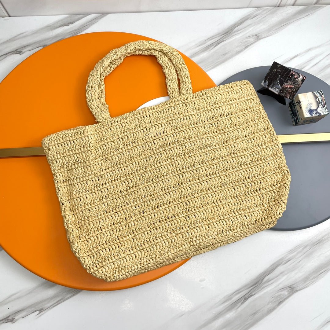 {Style No: XD5PQBVB} RIVE GAUCHE TOTE BAG 38 IN LIGHT YELLOW RAFFIA - Image 6