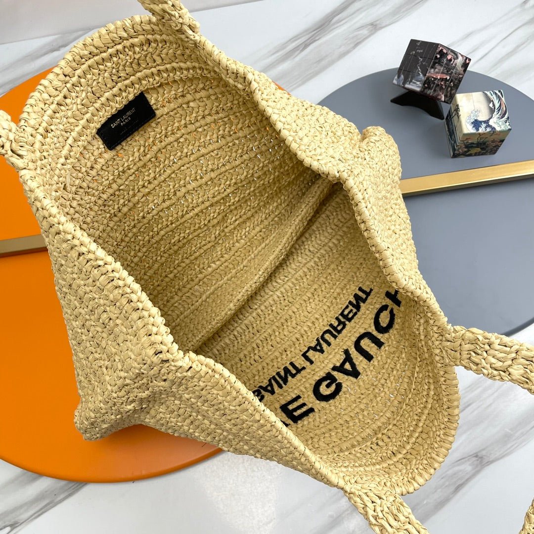 {Style No: XD5PQBVB} RIVE GAUCHE TOTE BAG 38 IN LIGHT YELLOW RAFFIA - Image 7