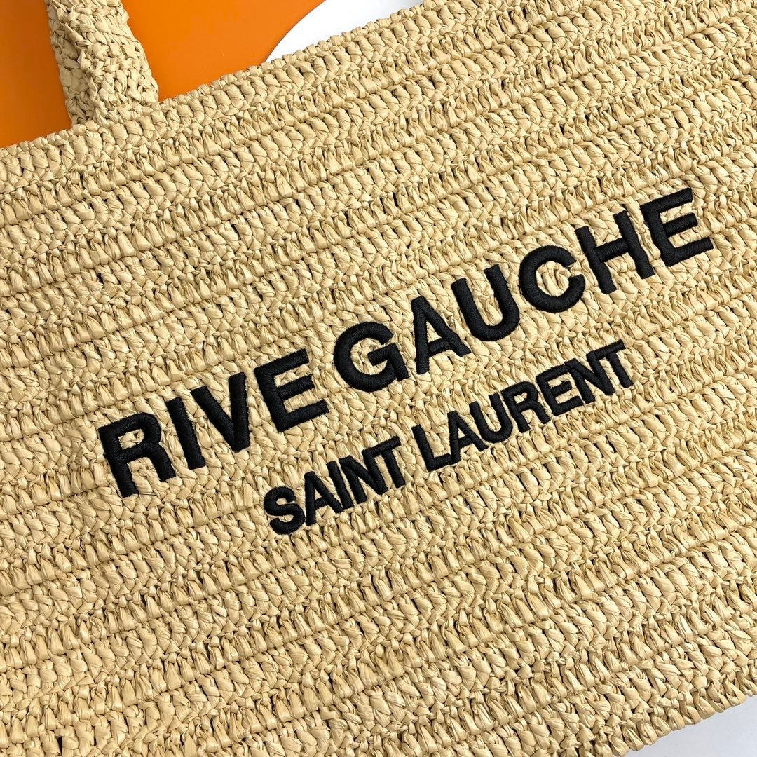 {Style No: XD5PQBVB} RIVE GAUCHE TOTE BAG 38 IN LIGHT YELLOW RAFFIA - Image 8