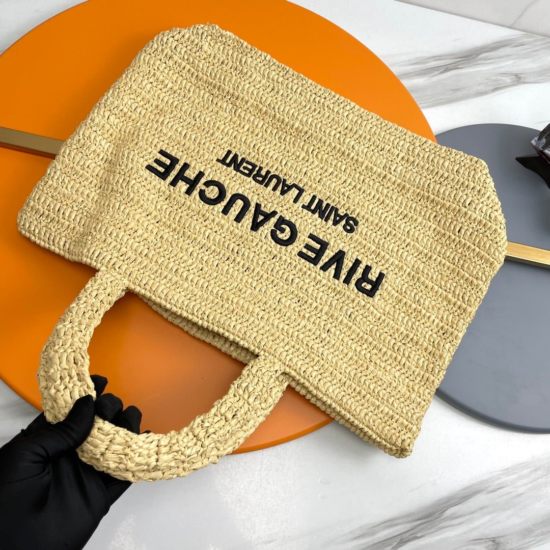 {Style No: XD5PQBVB} RIVE GAUCHE TOTE BAG 38 IN LIGHT YELLOW RAFFIA - Image 9