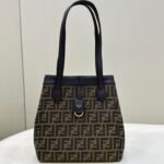 {Style No: ISI685VR} FENDI ORIGAMI MEDIUM 27 BROWN MIX BLACK FF JACQUARD FABRIC BAG