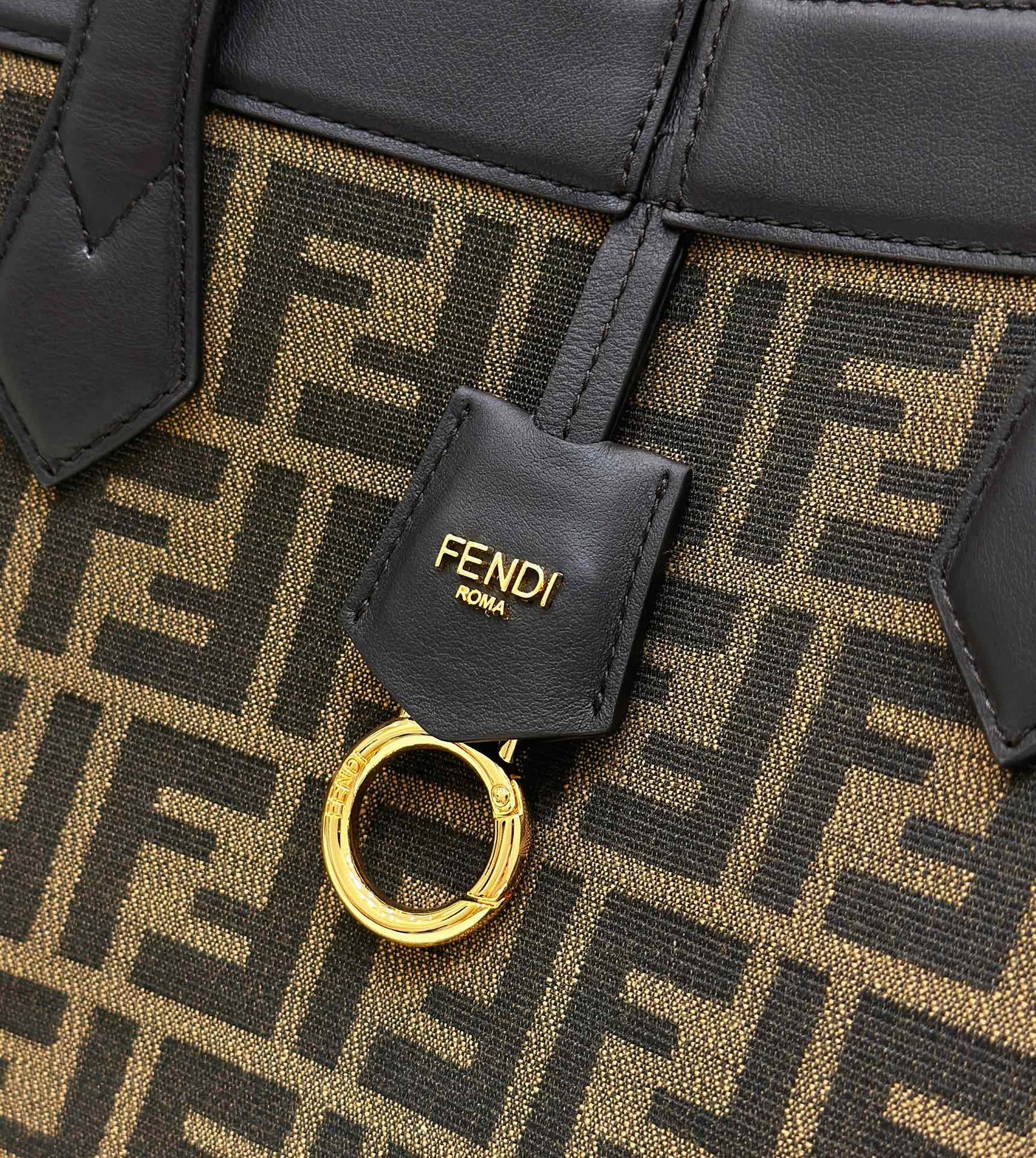 {Style No: ISI685VR} FENDI ORIGAMI MEDIUM 27 BROWN MIX BLACK FF JACQUARD FABRIC BAG - Image 4