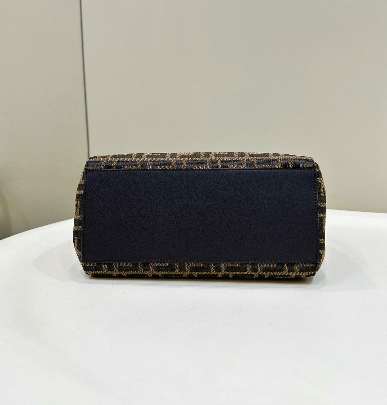 {Style No: ISI685VR} FENDI ORIGAMI MEDIUM 27 BROWN MIX BLACK FF JACQUARD FABRIC BAG - Image 9