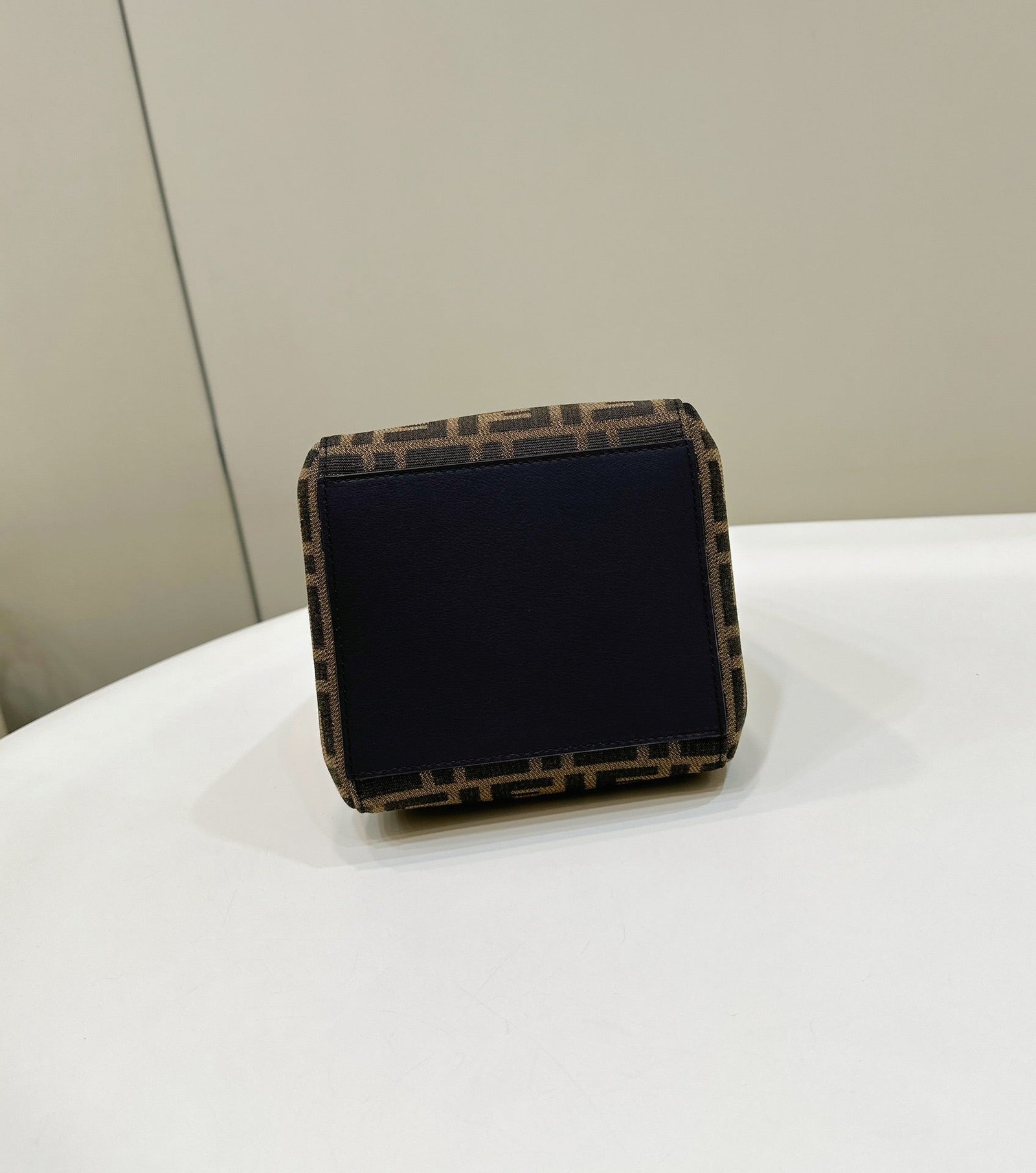 {Style No: LGEGRPCP} FENDI ORIGAMI MINI 19 BROWN MIX BLACK FF JACQUARD FABRIC BAG - Image 9