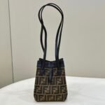 {Style No: LGEGRPCP} FENDI ORIGAMI MINI 19 BROWN MIX BLACK FF JACQUARD FABRIC BAG