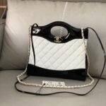 {Style No: HDY9IZY7} CC MINI 23 SHOPPING BAG IN GLOSSY BLACK MIX WHITE CALFSKIN