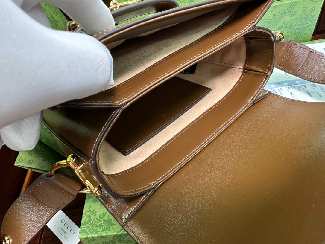 {Style No: BPXHAQWC} GG 18 HORSEBIT 1955 MINI BAG BEIGE CANVAS AND EBONY CALFSKIN - Image 8