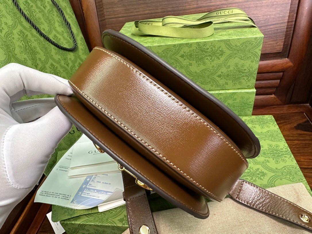 {Style No: BPXHAQWC} GG 18 HORSEBIT 1955 MINI BAG BEIGE CANVAS AND EBONY CALFSKIN - Image 7