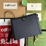 {Style No: WUJLI4VT} OPHIDIA POUCH 26 IN DARK BLUE MONOGRAM CANVAS AND BLACK LAMBSKIN TRIM