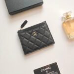 {Style No: AZLKTKX2} CC ZIPPED CARD HOLDER 11.5 BLACK GRAINED CALFSKIN GOLD ICON