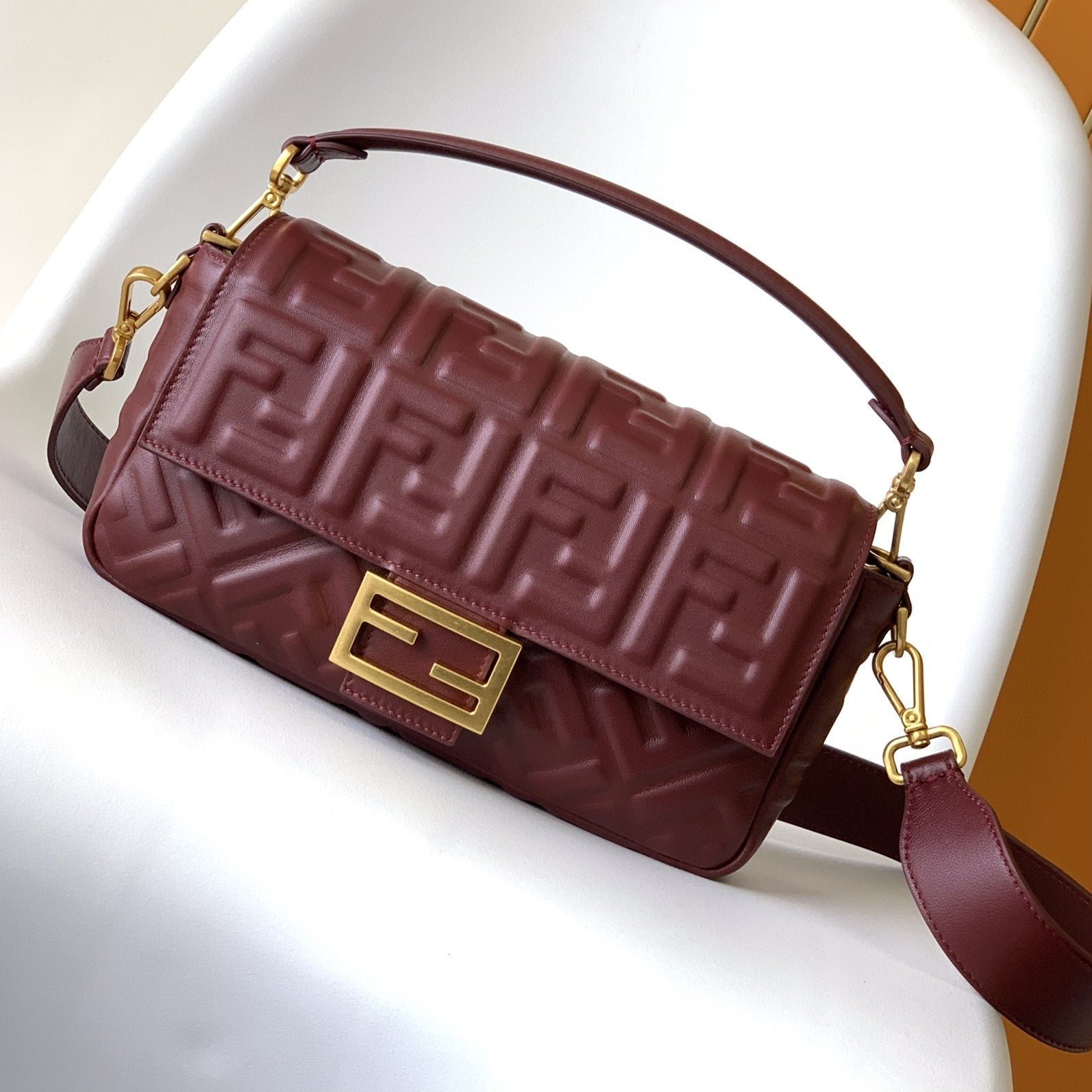 {Style No: 8X8OPCEZ} Fend Baguette 27 Bag With FF Motif Burgundy Leather Ghw