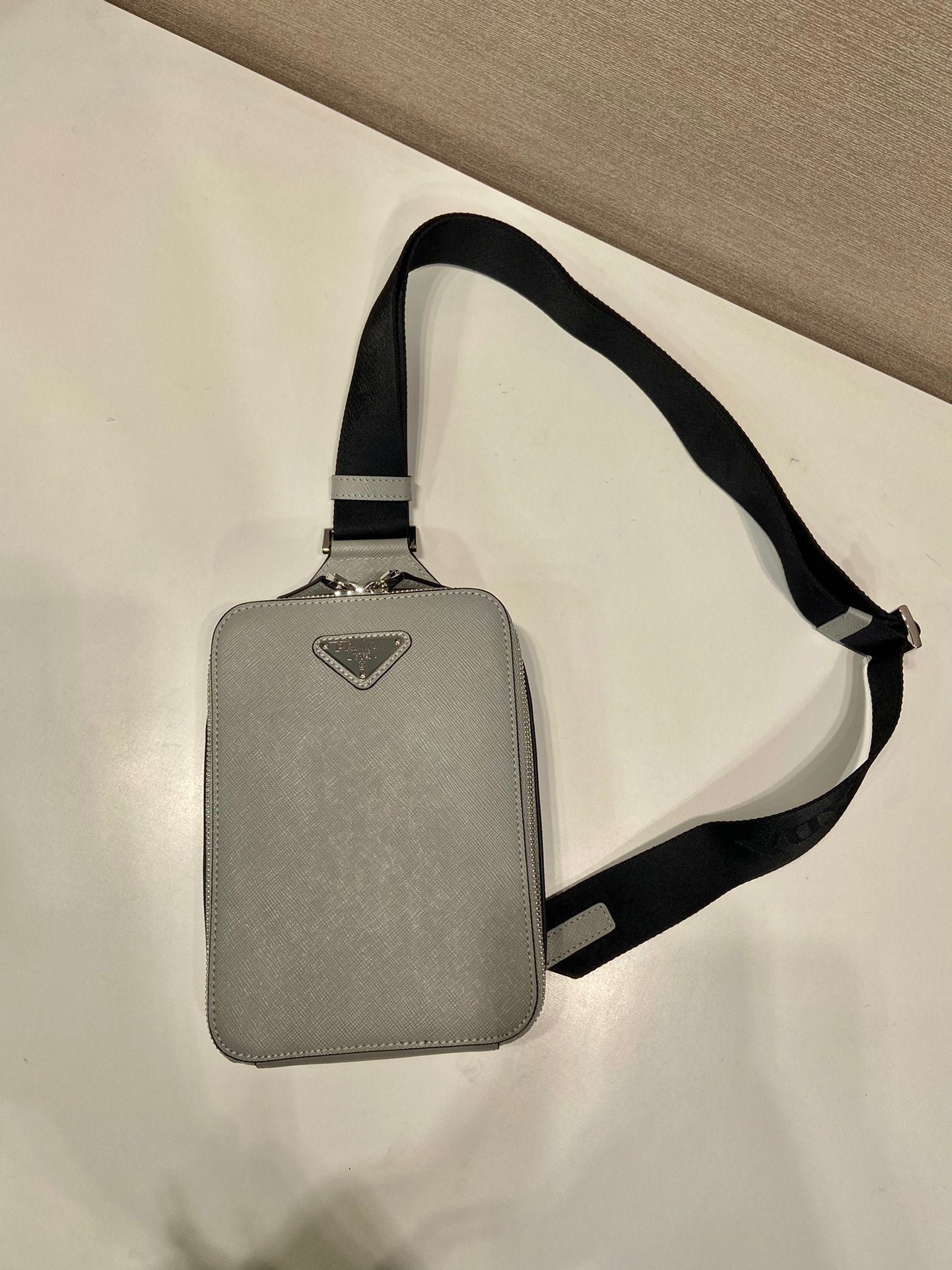 {Style No: PC611HC8} CHEST BAG 20 IN ECHO GRAY SAFFIANO LEATHER - Image 2