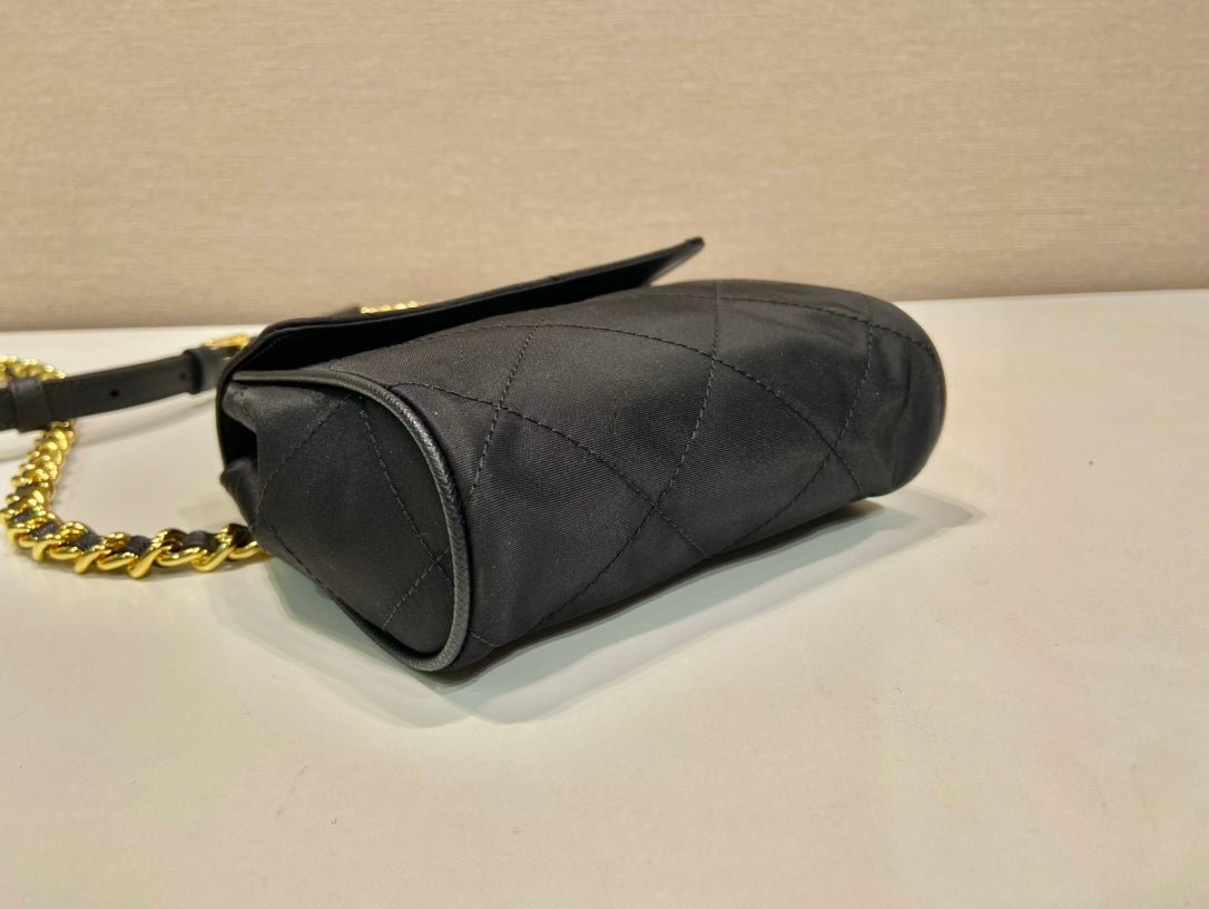 {Style No: 9JTD615K} MINI QUILTED FLAP BAG 14 IN BLACK RE-NYLON FABRIC GOLD CHAIN - Image 8