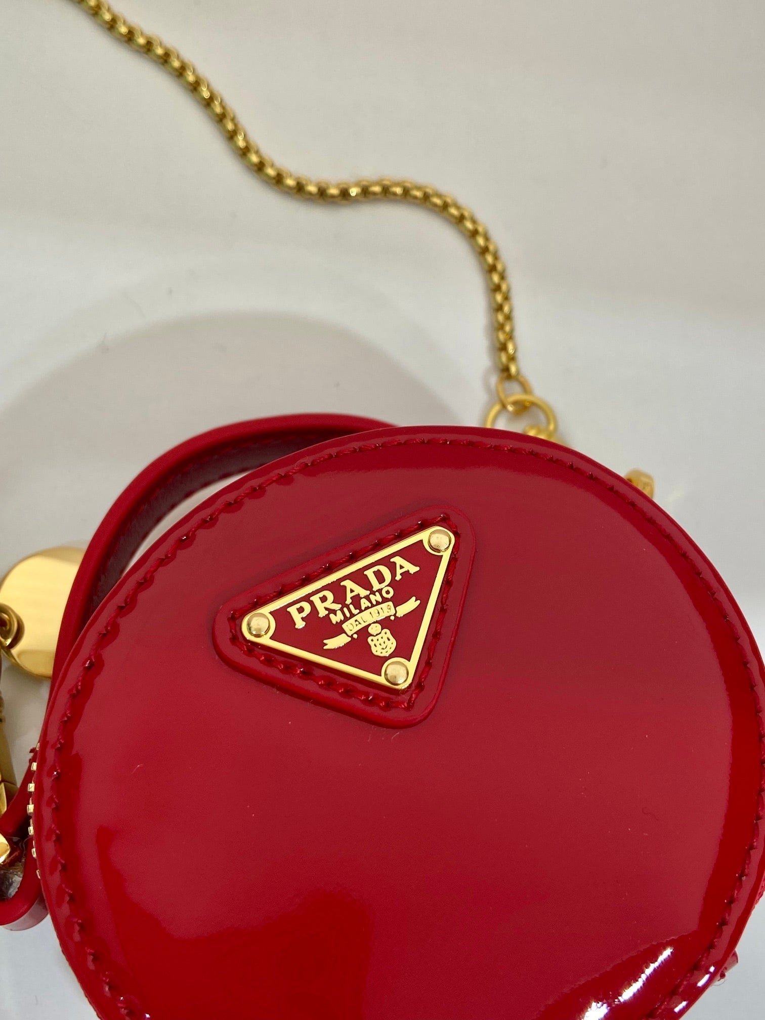 {Style No: BZX24P2Q} MINI ROUND BAG 8 IN RED GLOSSY CALFSKIN GOLD HARDWARE - Image 2