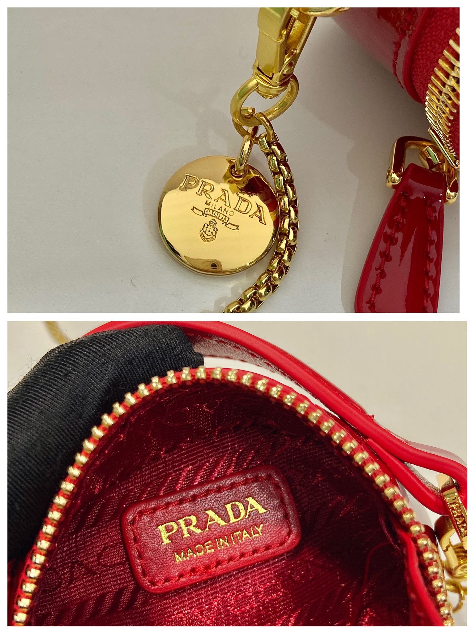 {Style No: BZX24P2Q} MINI ROUND BAG 8 IN RED GLOSSY CALFSKIN GOLD HARDWARE - Image 5