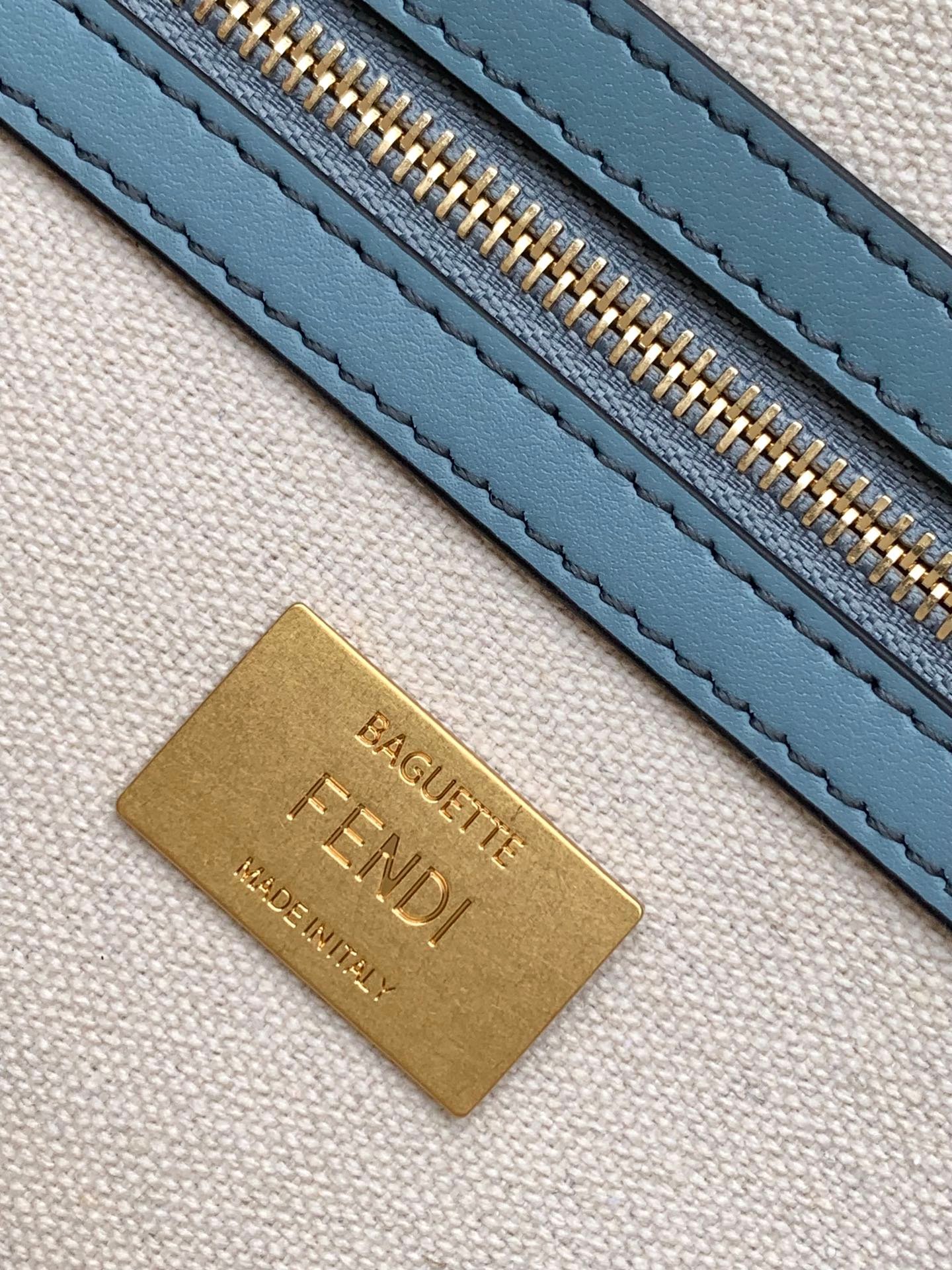 {Style No: 3PG3VUI8} Fend Baguette Sky Blue and Multicolour Canvas Bag 27 with FF Embroidery Ghw - Image 7