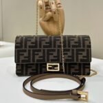 {Style No: HOMZEVAZ} BAGUETTE CHAIN MIDI 21 IN BROWN MIX BLACK MONOGRAM JACQUARD FABRIC BAG
