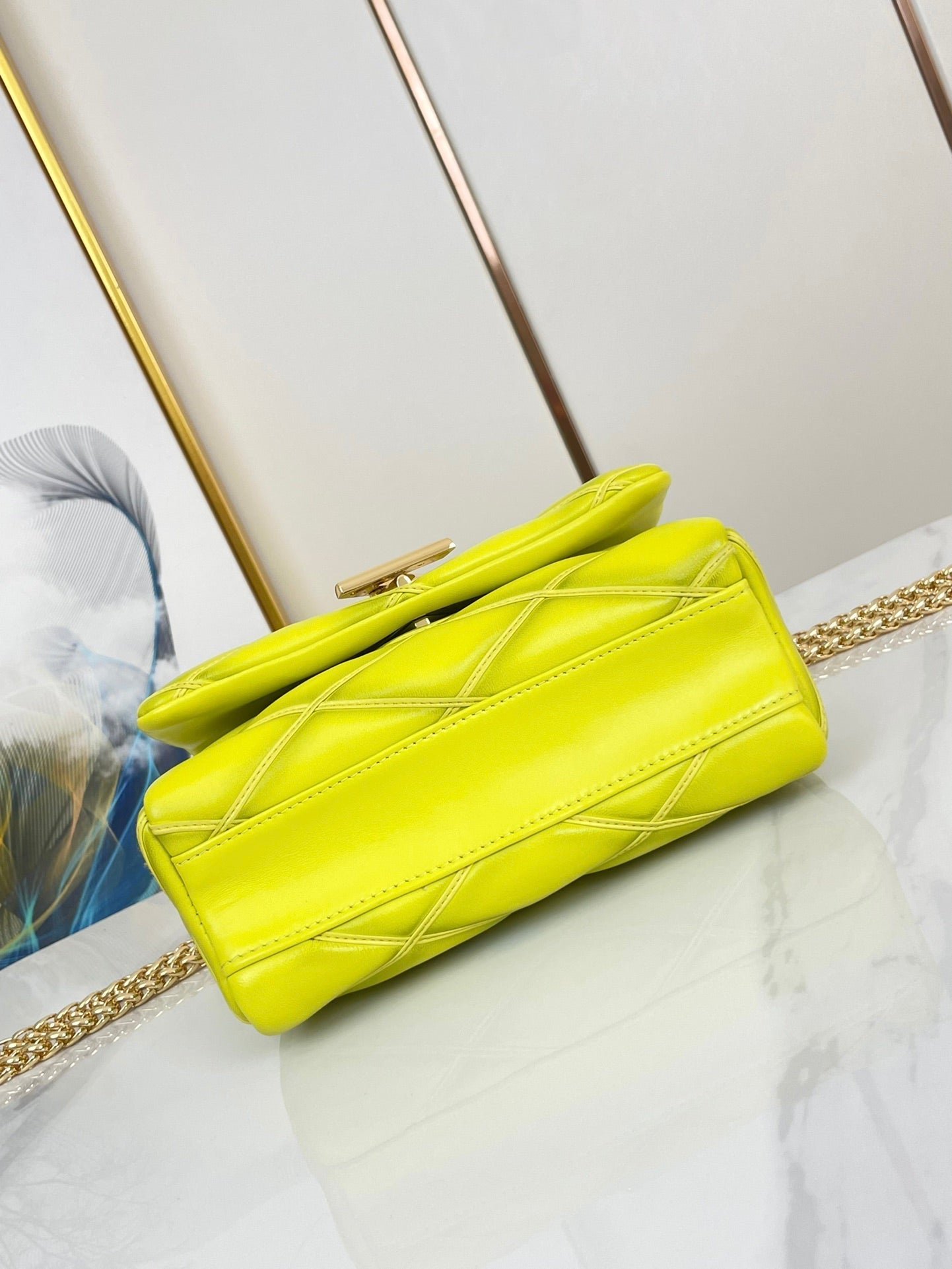 {Style No: JMVMCQJS} GO-14 MM 23 IN LEMON YELLOW QUILTED LAMBSKIN GOLD HARDWARE - Image 2