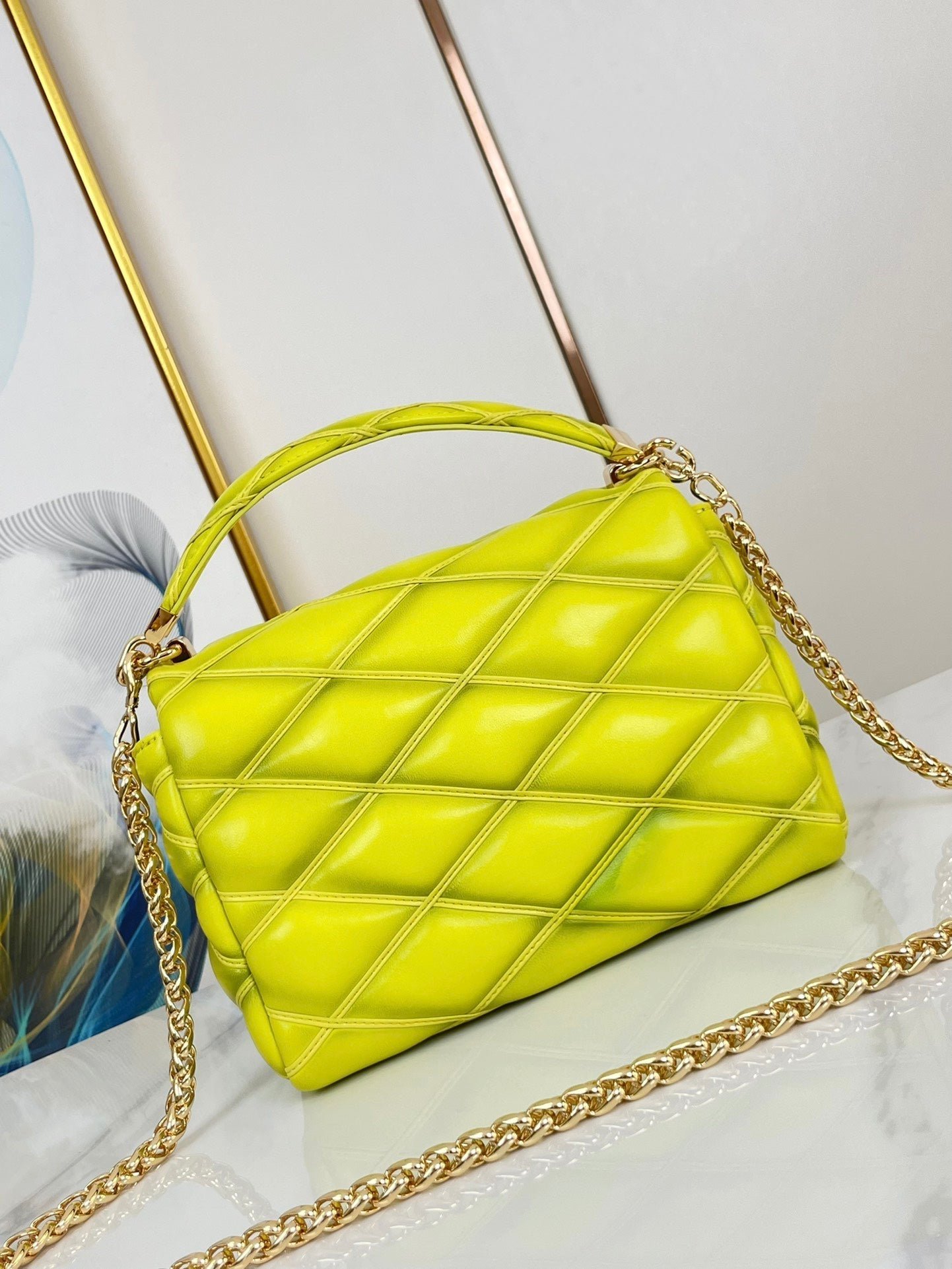 {Style No: JMVMCQJS} GO-14 MM 23 IN LEMON YELLOW QUILTED LAMBSKIN GOLD HARDWARE - Image 8