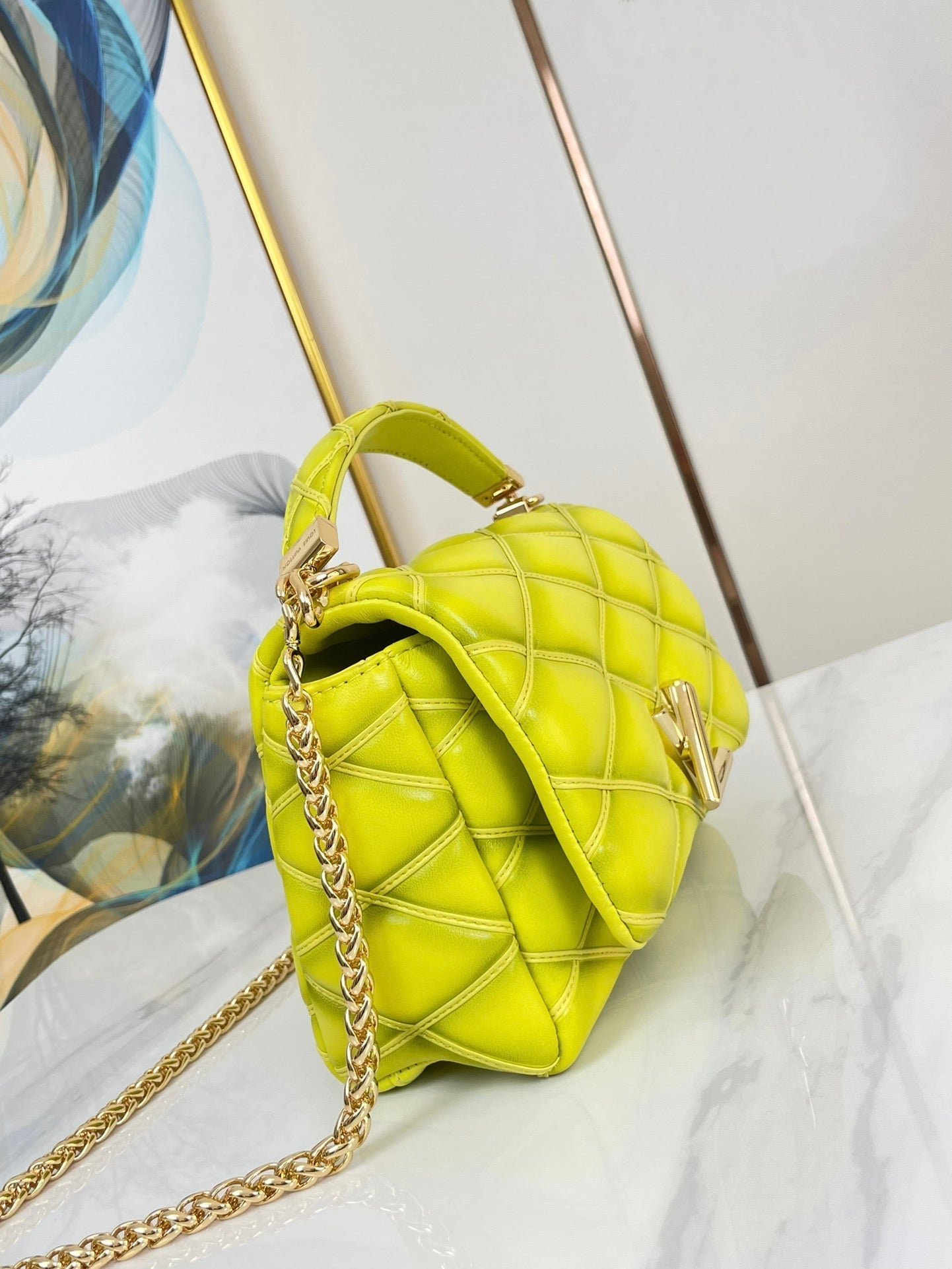{Style No: JMVMCQJS} GO-14 MM 23 IN LEMON YELLOW QUILTED LAMBSKIN GOLD HARDWARE - Image 9
