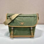 {Style No: 6DBSYOEI} LARGE FLAP BAG 30 IN SEAWEED GREEN RE-NYLON AND BROWN CALFSKIN TRIM