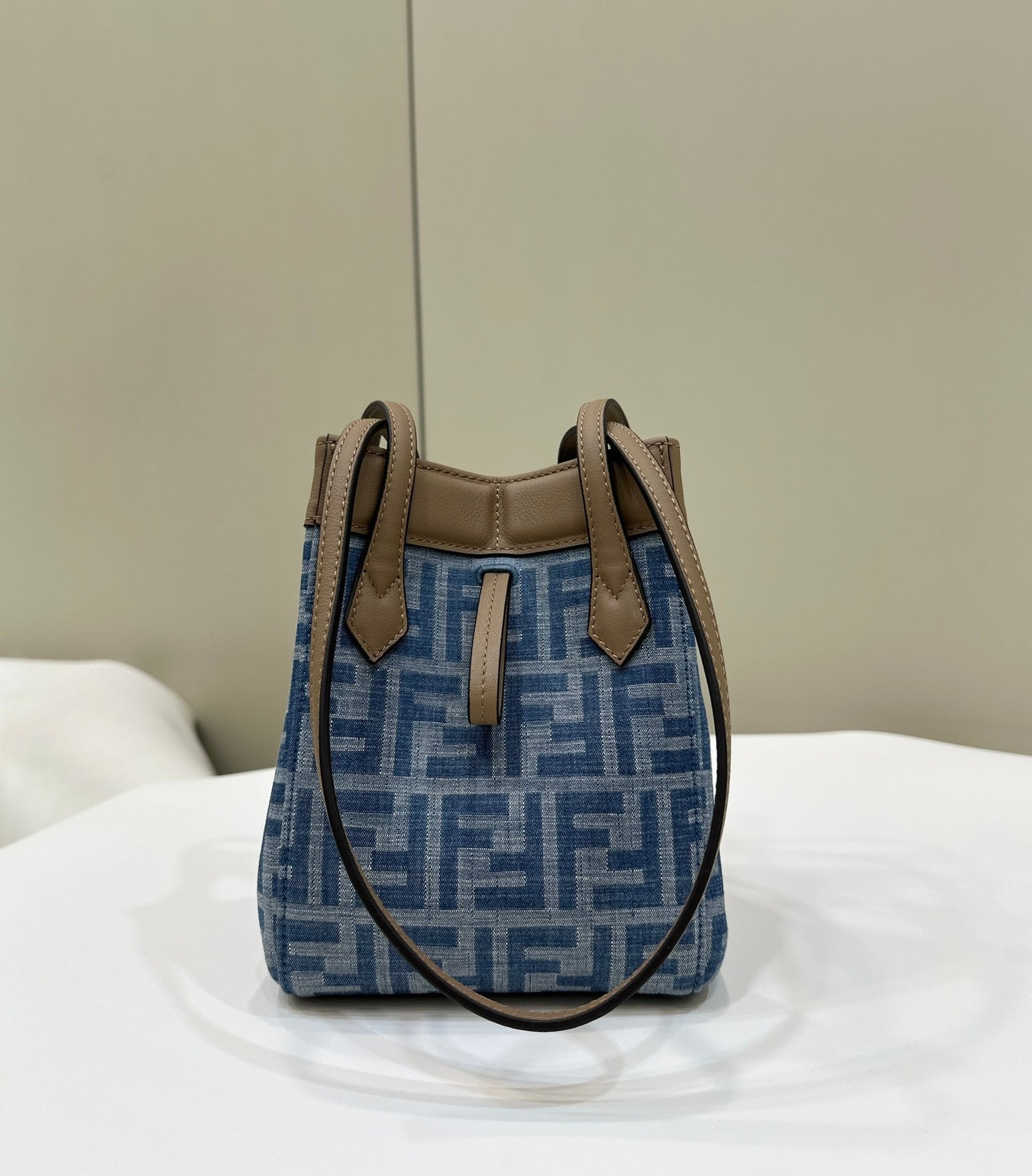 {Style No: W7RZB6PA} FENDI ORIGAMI MINI 19 IN TRUE BLUE MONOGRAM DENIM WITH CALFSKIN STRAP - Image 2