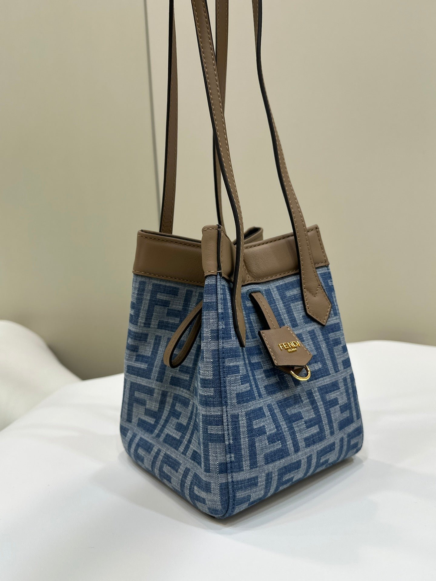 {Style No: W7RZB6PA} FENDI ORIGAMI MINI 19 IN TRUE BLUE MONOGRAM DENIM WITH CALFSKIN STRAP - Image 3