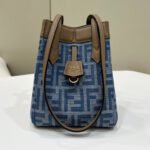 {Style No: W7RZB6PA} FENDI ORIGAMI MINI 19 IN TRUE BLUE MONOGRAM DENIM WITH CALFSKIN STRAP