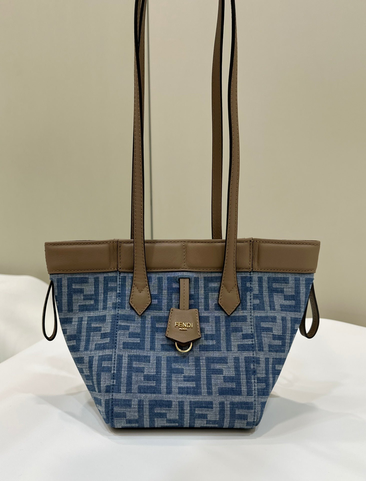 {Style No: W7RZB6PA} FENDI ORIGAMI MINI 19 IN TRUE BLUE MONOGRAM DENIM WITH CALFSKIN STRAP - Image 4