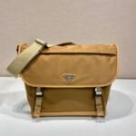 {Style No: GA66S1E8} LARGE FLAP BAG 30 IN CIDER BROWN RE-NYLON AND CALFSKIN TRIM