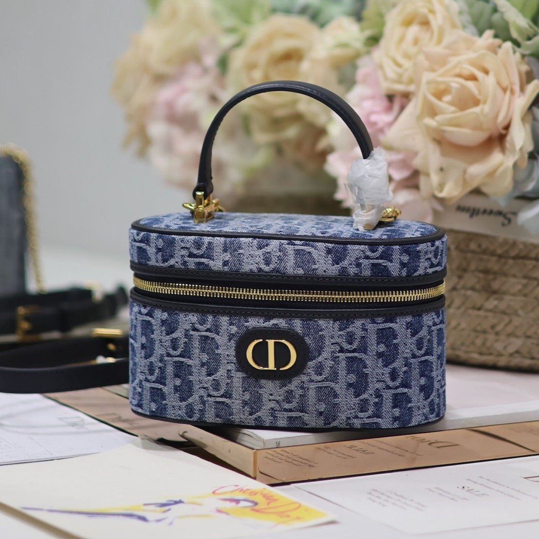 {Style No: FMLYS4Q3} CARO MINI 16 VANITY CASE IN CERULEAN BLUE MONOGRAM DENIM
