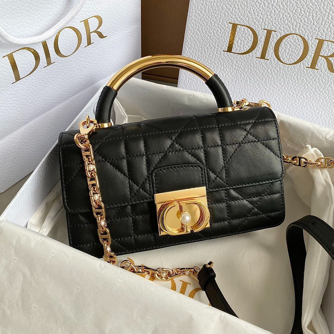 {Style No: VFNJP71W} MINI ANGE 20 BAG IN BLACK CALFSKIN