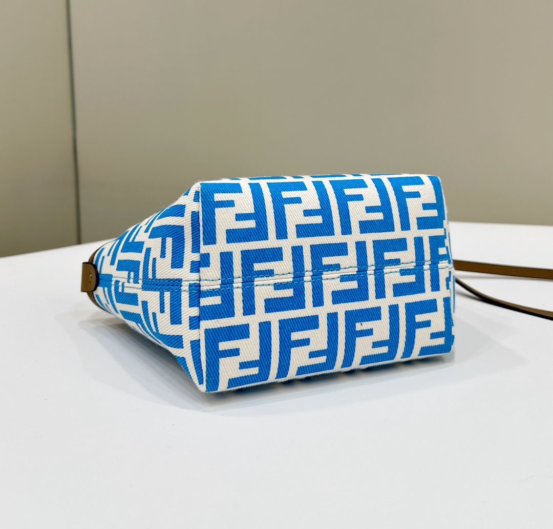 {Style No: TNA2Q2X4} MINI ROLL BAG 15 OCEAN BLUE MIX WHITE FF JACQUARD FABRIC - Image 3