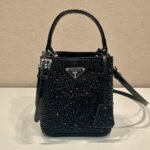 {Style No: FTCVJ2O3} PANIER BUCKET BAG 16 IN BLACK CALFSKIN ATTACHED FULL CRYSTALS