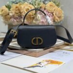 {Style No: PPPI39BU} SMALL 19 MONTAIGNE AVENUE TOP HANDLE BAG BLUE DIOR OBLIQUE JACQUARD AND BLACK SMOOTH CALFSKIN 221158